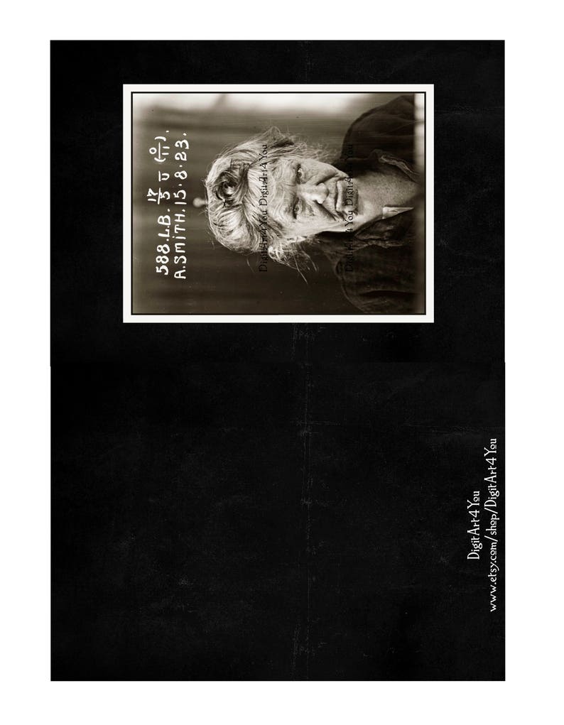 Amazing Black and White Portrait Photo Blank Card of Prisoner. Unique Unusual Old Photograph Card Digital Download of Mug Shot of Lady