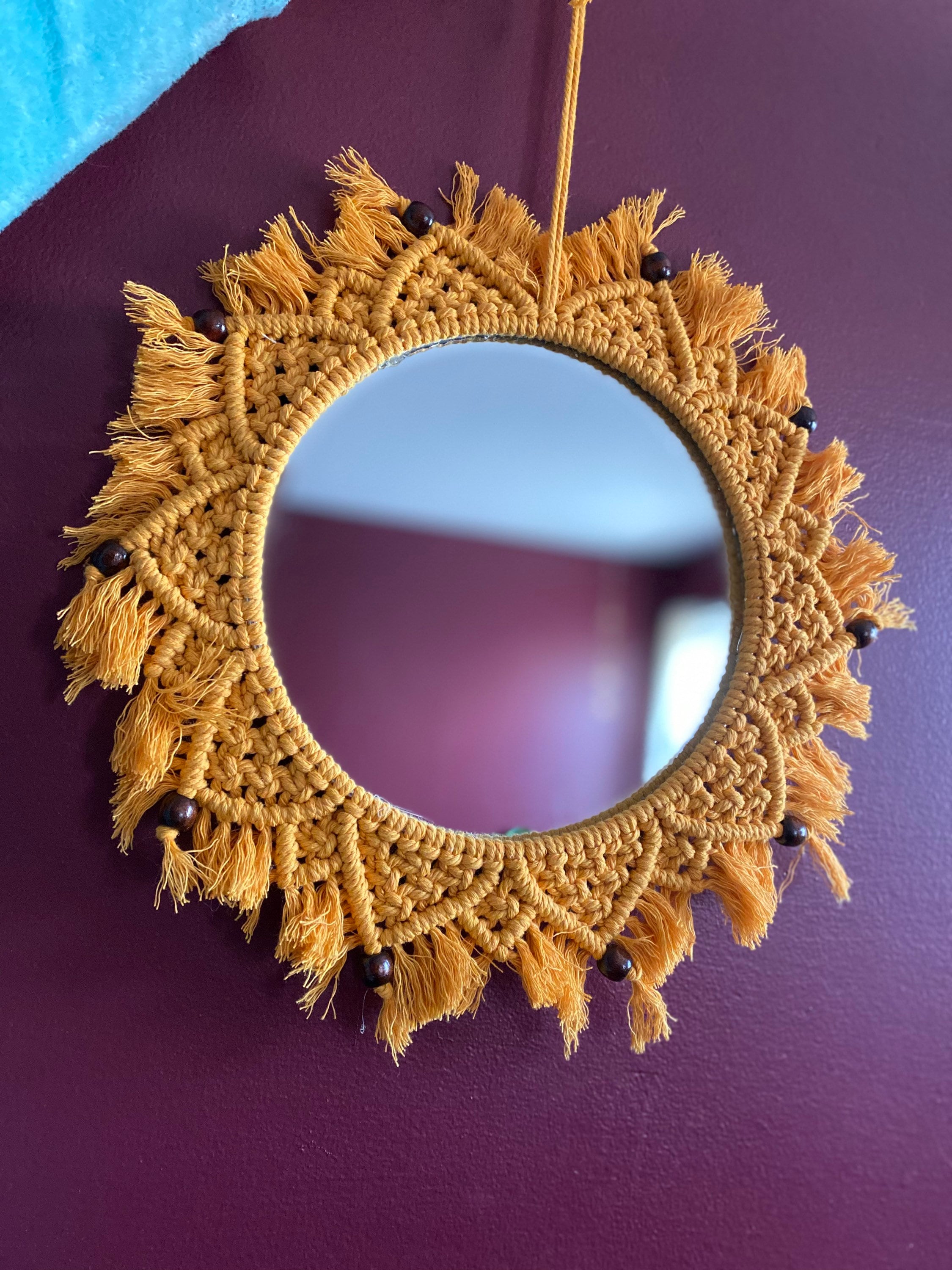 Golden macrame hanging mirror Etsy