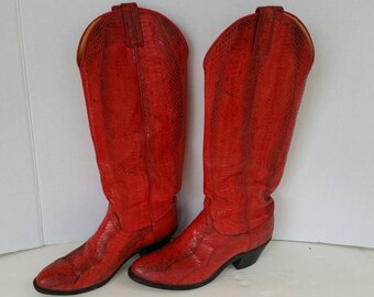 red snakeskin bootie