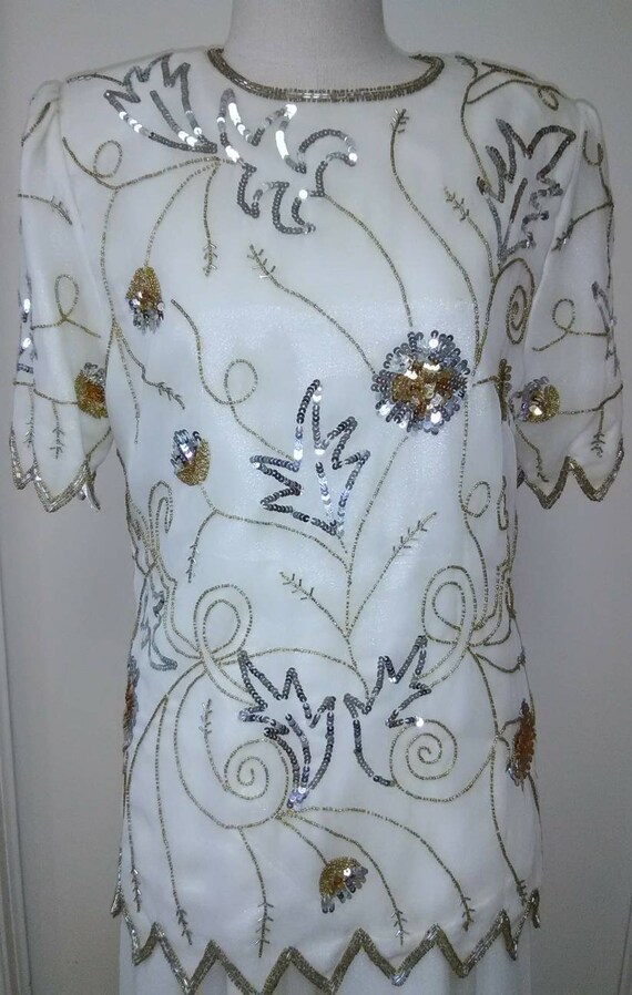 silver beaded evening top
