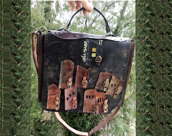 Borsa artistica in pelle fatta a mano – Borsa a tracolla patchwork – Borsa a tracolla unica nel suo genere – Regalo per lei