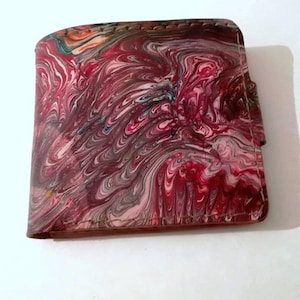Cartera de mármol, Cartera de cuero jaspeado, Cartera de cuero genuino, Cartera jaspeada, Cuero curtido vegetal, Cartera de dos pliegues jaspeada, Cartera Ebru