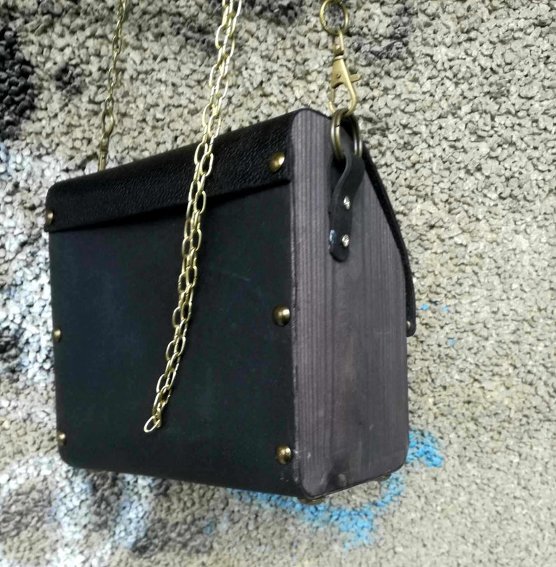 Leather Bag With Wooden Sides, Leather and Wood Bag, Leather&wood Bag