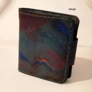 Cartera de mármol, Cartera de cuero jaspeado, Cartera de cuero genuino, Cartera jaspeada, Cuero curtido vegetal, Cartera de dos pliegues jaspeada, Cartera Ebru