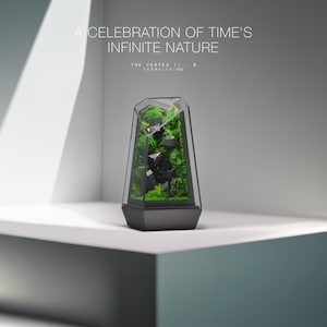 Preserved Moss Terrarium: The Vertex II - R, ZERO Moss Terrarium with 3D printed sculptures, Minimalist & Elegant Desk Decor by TerraLiving