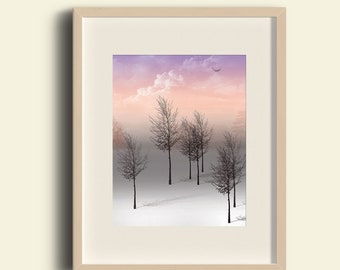 Snowy Landscape Digital Print | Minimalist Home Decor | Instant Download Wall Art