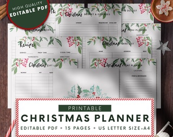 Editable Christmas Planner PDF | Printable A4 & US Letter | Festive Floral Organizer and Activities Planner