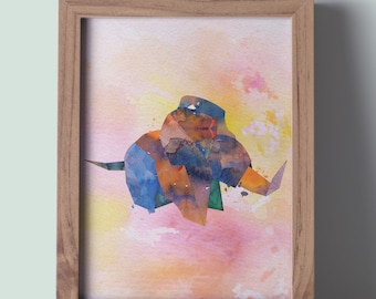 Watercolor Origami Elephant Printable Wall Art Digital Download