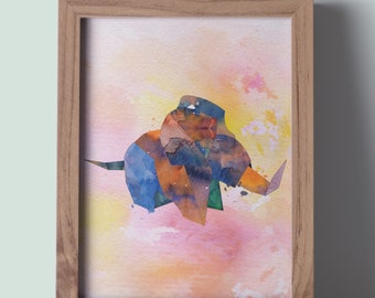 Watercolor Origami Elephant Printable Wall Art Digital Download