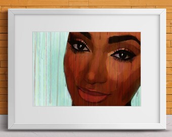 Black Girl Magic Watercolor Portrait | Digital Download Wall Art Print | Blue Green Decor
