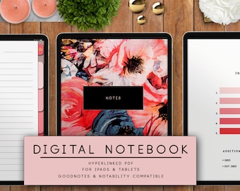 5-Subject Digital Academic Notebook for iPad, GoodNotes, Android | Hyperlinked PDF Journal, Sketchbook, Planner