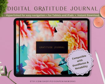 Digital Gratitude Journal for GoodNotes, Notability, 365 Daily Pages Diary, iPad Journal, Hyperlinked PDF Planner