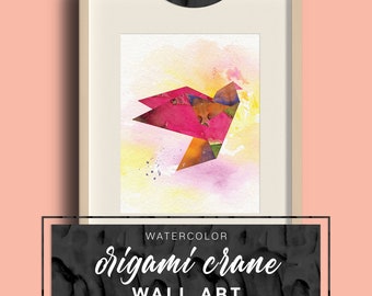 Printable Watercolor Origami Crane | Printable Wall Art | Home Nursery Living Room Bedroom Décor