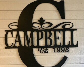 Initial/Name/Est year with scroll accent metal sign