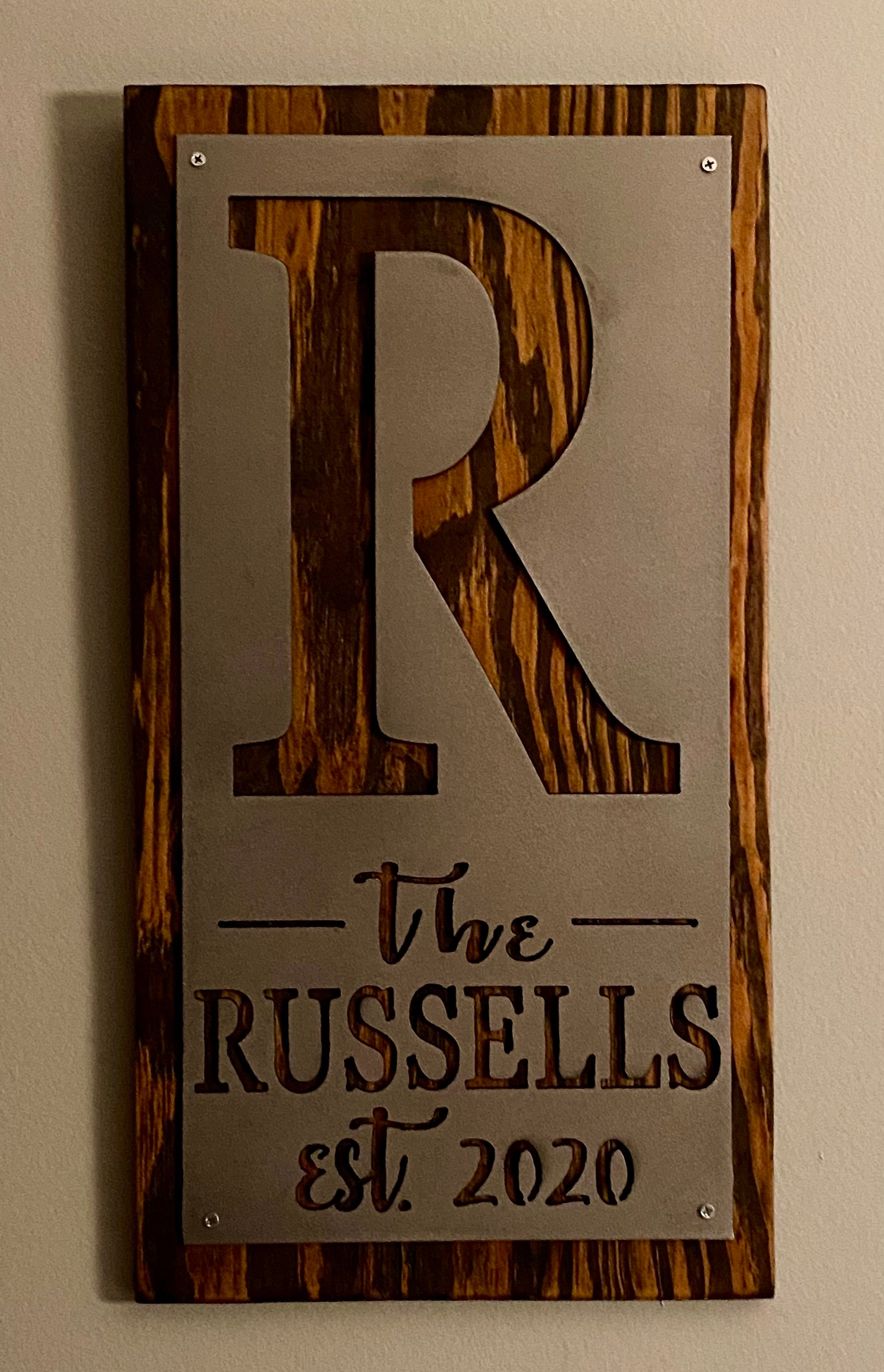 Custom Metal on Wood Initial/Name/Est year Sign | Etsy
