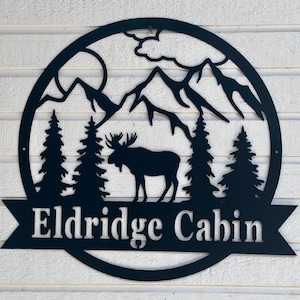 Moose mountain scene metal sign