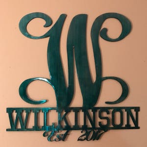 Initial family name metal sign with est. year