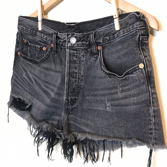 Levi’s 501 Cut Off Shorts Button Fly Frayed Black - image 3
