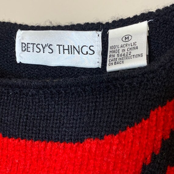 Vintage 80s Knit Sweater Dress size M Black Red R… - image 8