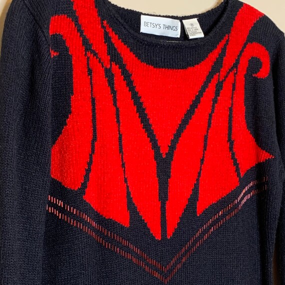 Vintage 80s Knit Sweater Dress size M Black Red R… - image 7