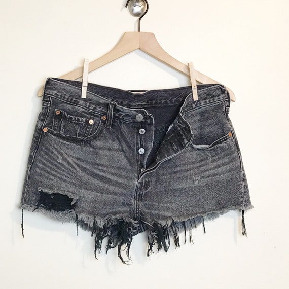 Levi’s 501 Cut Off Shorts Button Fly Frayed Black - image 1