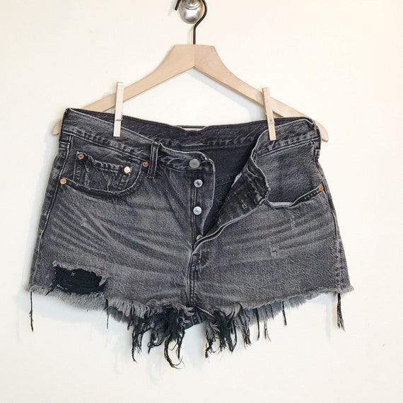 Levi’s 501 Cut Off Shorts Button Fly Frayed Black
