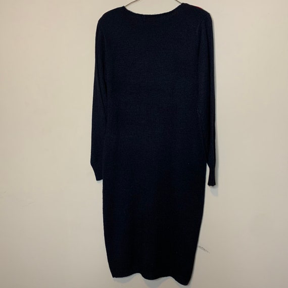 Vintage 80s Knit Sweater Dress size M Black Red R… - image 4