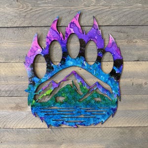Metal Bear Paw Scene Wall Art, Alcohol Inked