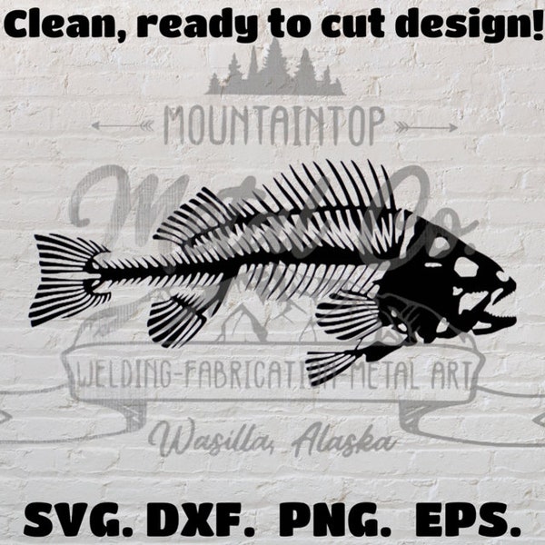 Fish Skeleton Digital Design File. Instant Download. Svg, Png, Dxf, Eps, Ready to Cut