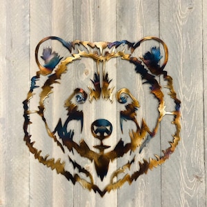 Metal Grizzly Bear Face Wall Art