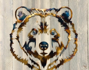 Metal Grizzly Bear Face Wall Art