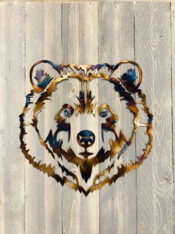 Metal Grizzly Bear Face Wall Art