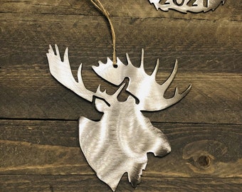 Metal Moose Head Christmas Ornaments (2)