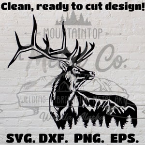 Ready to Cut Elk with Mountain Scene Digital Design. Svg, Eps, Png, Dxf Instant Download.