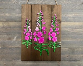 Metal Fireweed on Wood Wall Art