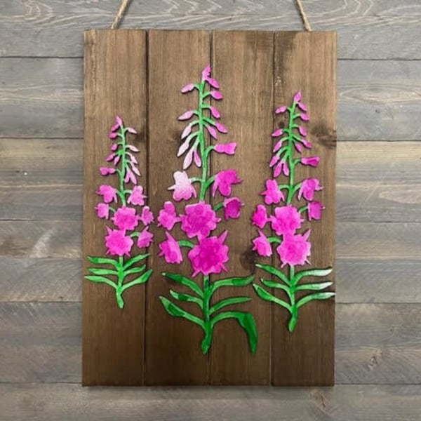 Metal Fireweed on Wood Wall Art