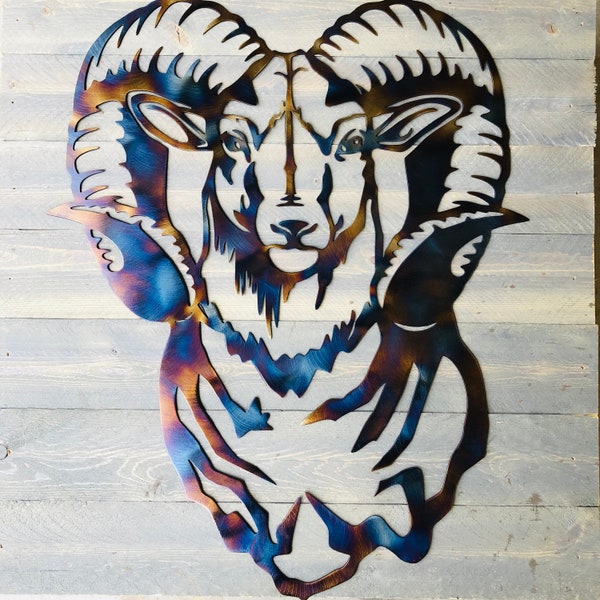 Heat Treated Metal Big Horn Sheep, Wall Decor, Wall Art, Metal Sign