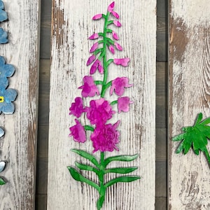 Vibrantly Painted Metal Fireweed on Wood, Wall Art, Wall Decor, Alcohol Ink, Flowers