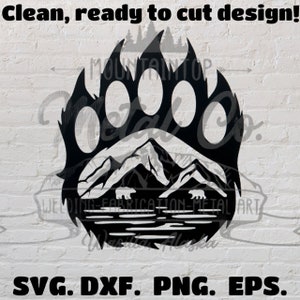Bear Paw Mountain Scene Digital Design File. Svg, Png, Dxf, Eps. Instant Download. Ready to Cut.