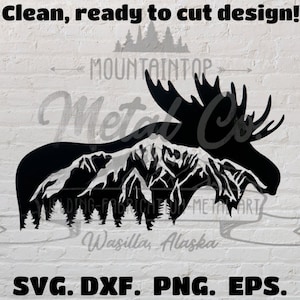 Moose with Mountain Landscape Digital Design. Ready to Cut. Svg, Png, Dxf, Eps.