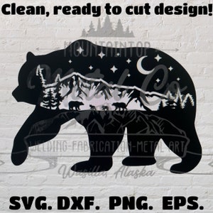 Bear Landscape Digital Design. Svg, Png. Ready to Cut Bear with Mountain Scene