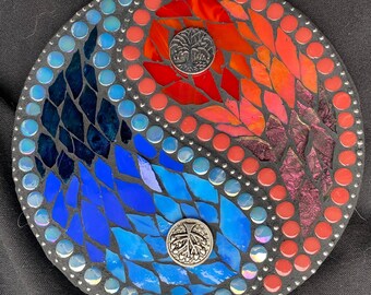 Mosaic Wall Art Vibrant Red Roses on Blue Background Mosaic Home 8x8