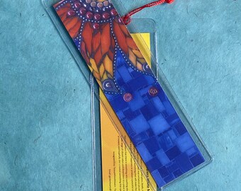 Mosaic Art Bookmark Orange Funky Flower Gift for friend or coworker