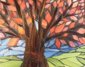 Mosaic Wall Art Canvas Print Red Tree