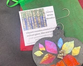 Mosaic Christmas Poinsettia Ornament 3.5 in heart