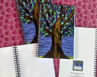 Mosaic Art Journal Teal Purple Tree Gift for friend or coworker