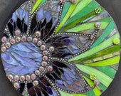 Mosaic Wall Art Funky Flower Power Purple Green 9 in round