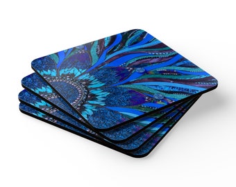 Corkwood Coaster Set Wild Blue Flower