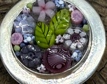 Mosaic Necklace Pendant 1.0  in. Various purples, pinks, greens.  Gift for friend, coworker or Mom. Comes with 24 inch silver colored chain.