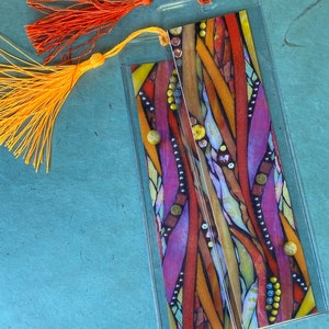 Mosaic Art Bookmark Yellow Orange Waves Gift for friend or coworker